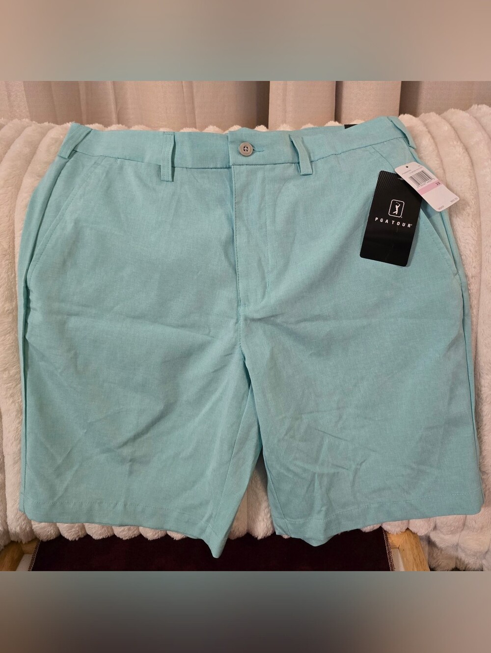 NWT PGA Tour Men's Comfort Stretch Waistband Golf Shorts Light Aruba Blue 32